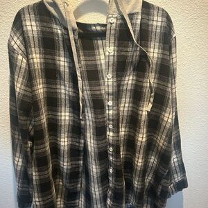 SHEIN Black and White Plaid Hoodie